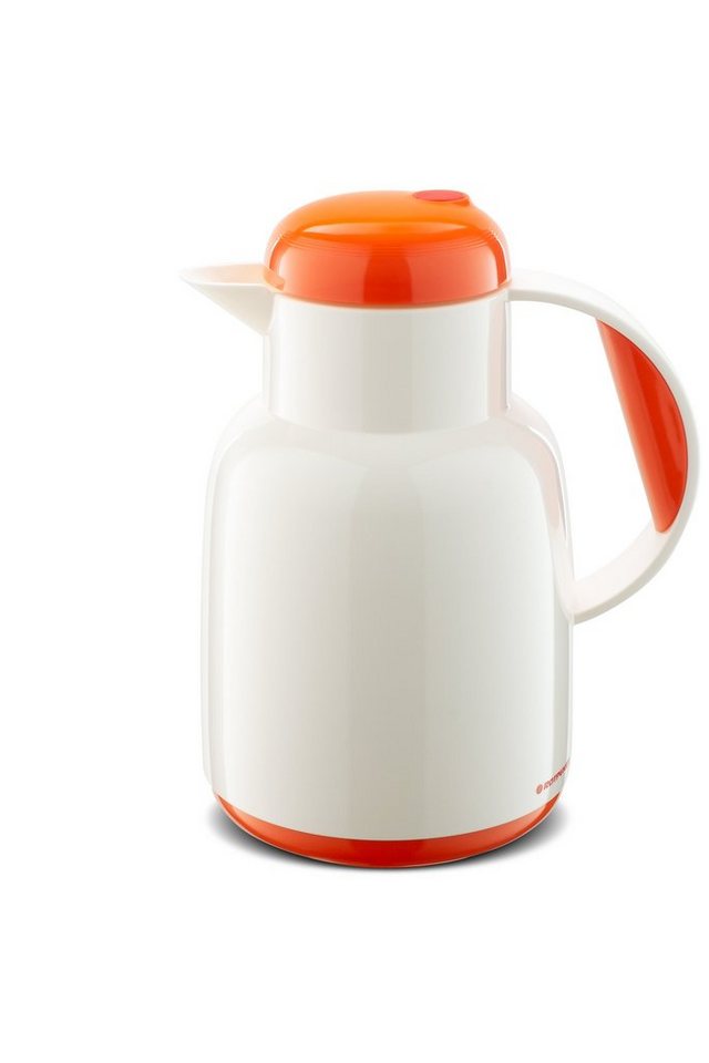 ROTPUNKT Isolierkanne 1,0 ltr. hochwertig I Glaseinsatz I BPA Frei I 24 Std warm 36 std kalt, 1 l, (Kaffekanne I Teekanne, 970 white/pumpkin), Glaskolben aus doppelwandigem Rosalin-Glas von ROTPUNKT