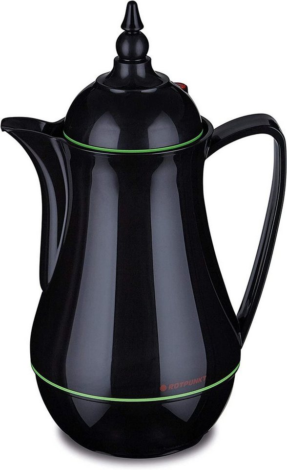 ROTPUNKT Isolierkanne 1,0 ltr. hochwertig I Glaseinsatz I Thermo I 24 std warm 36 Std kalt, 1 l, (Kaffeekanne I Teekanne, 911 black/grashopper), Glaskolben aus doppelwandigem Rosalin-Glas von ROTPUNKT