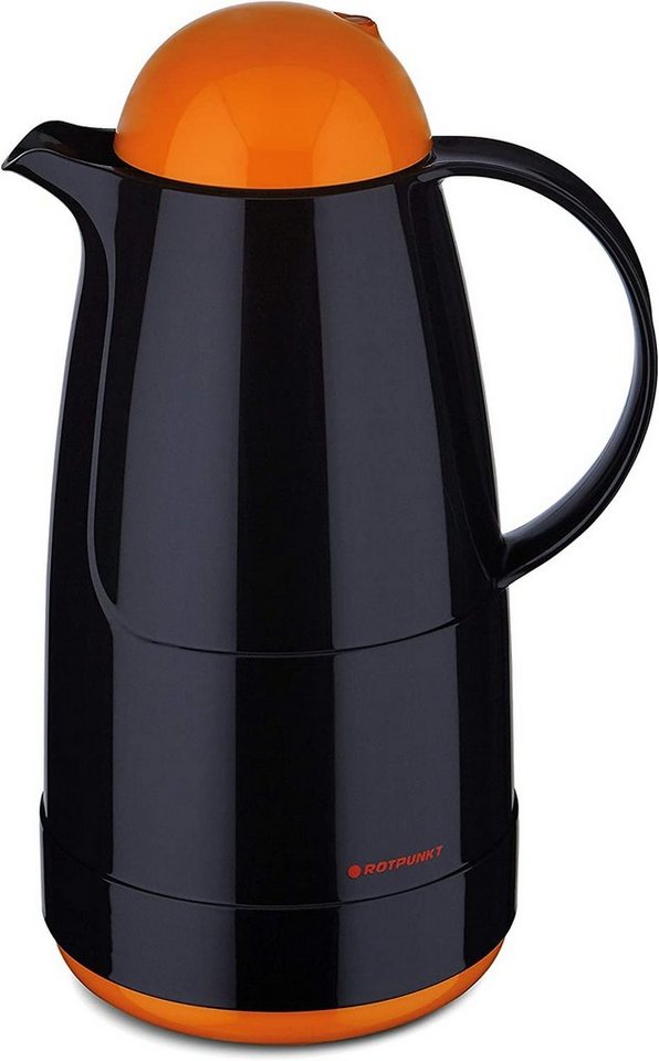 ROTPUNKT Isolierkanne 1,5 ltr. hochwertig I Glaseinsatz I BPA Frei I 24 Std warm 36 std kalt, 1.5 l, (Kaffeekanne I Teekanne, black/clementine), Glaskolben aus doppelwandigem Rosalin-Glas von ROTPUNKT