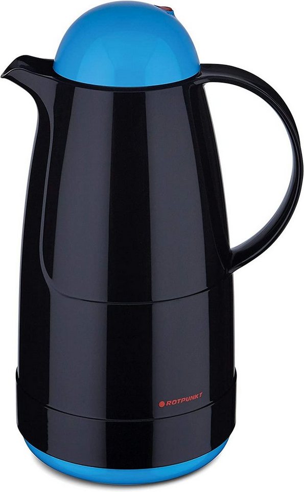 ROTPUNKT Isolierkanne 1,5 ltr. hochwertig I Glaseinsatz I BPA Frei I 24 Std warm 36 std kalt, 1.5 l, (Kaffeekanne I Teekanne, black/kingfischer), Glaskolben aus doppelwandigem Rosalin-Glas von ROTPUNKT