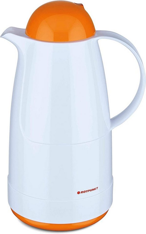 ROTPUNKT Isolierkanne 1,5 ltr. hochwertig I Glaseinsatz I BPA Frei I 24 Std warm 36 std kalt, 1.5 l, (Kaffeekanne I Teekanne, polar/clementine), Glaskolben aus doppelwandigem Rosalin-Glas von ROTPUNKT