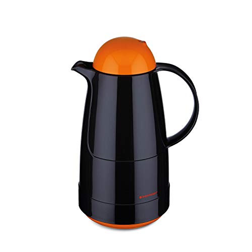 ROTPUNKT Isolierkanne 210 CHRISTINE 1,0 l | Zweifunktions-Drehverschluss | BPA Frei- gesundes trinken | Made in Germany | Warm+Kalthaltung | black/electric clementine von ROTPUNKT