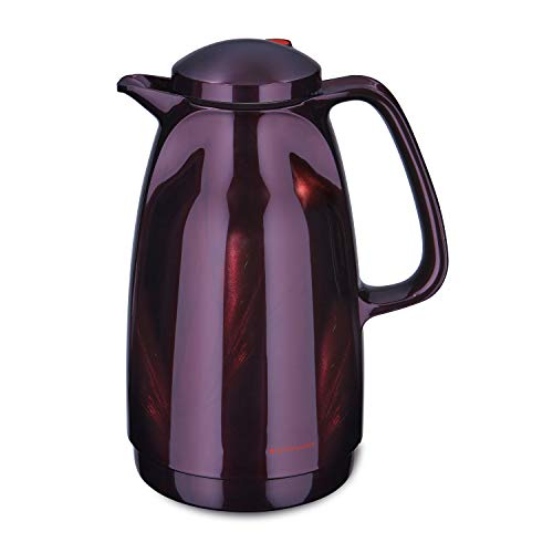 ROTPUNKT Isolierkanne 227 Bella 1,5 l | Zweifunktions-Drehverschluss | BPA-frei - gesundes Trinken | Made in Germany | Warm + Kalthaltung | Glaseinsatz | Black Cherry von ROTPUNKT