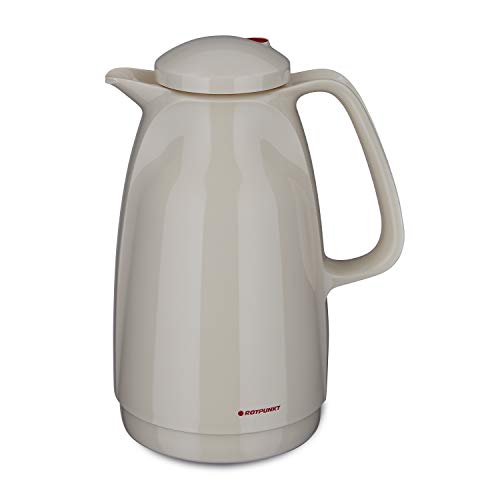 ROTPUNKT Isolierkanne 227 Bella 1,5 l | Zweifunktions-Drehverschluss | BPA-frei - gesundes Trinken | Made in Germany | Warm + Kalthaltung | Glaseinsatz | Eggshell von ROTPUNKT