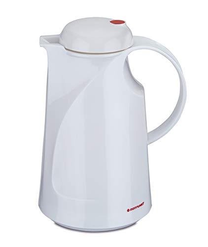 ROTPUNKT Isolierkanne 280 Leonie 1,0 l | Zweifunktions-Drehverschluss | BPA Frei- gesundes Trinken | Made in Germany | Warm + Kalthaltung | Glaseinsatz | Arctic White von ROTPUNKT