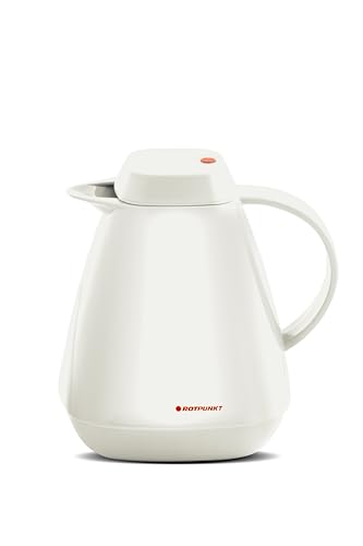 ROTPUNKT Isolierkanne 650 I 1,0 Liter I Glaseinsatz- Geschmacksneutral I Thermosflasche I Thermoskanne I 24h Heiß / 36h Kalt I Robust u. Langlebig I schadstoffrei (classic white) von ROTPUNKT
