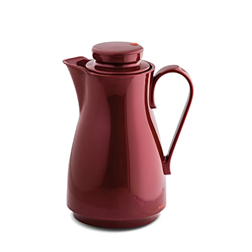 ROTPUNKT Isolierkanne 820 Karla 1,0 l | Zweifunktions-Drehverschluss | BPA-frei - gesundes Trinken | Made in Germany | Warm + Kalthaltung | Glaseinsatz | Shiny Burgund von ROTPUNKT