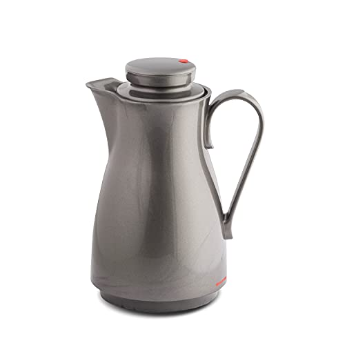 ROTPUNKT Isolierkanne 820 Karla 1,0 l | Zweifunktions-Drehverschluss | BPA-frei - gesundes Trinken | Made in Germany | Warm + Kalthaltung | Glaseinsatz | silverlight von ROTPUNKT