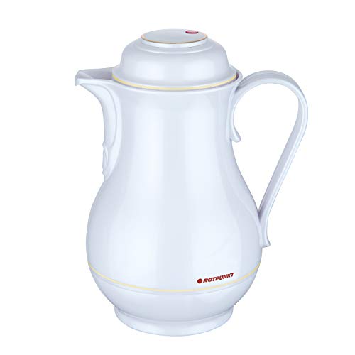 ROTPUNKT Isolierkanne 830 Christa 1,2 l | Zweifunktions-Drehverschluss | BPA-frei - gesundes Trinken | Made in Germany | Warm + Kalthaltung | Glaseinsatz | Shiny White von ROTPUNKT