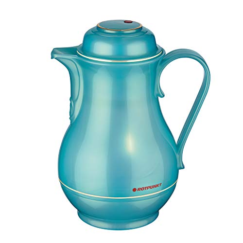 ROTPUNKT Isolierkanne 830 Christa 1,2 l | Zweifunktions-Drehverschluss | BPA-frei - gesundes Trinken | Made in Germany | Warm + Kalthaltung | Glaseinsatz | Shiny aquamarin von ROTPUNKT