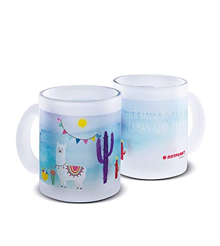 ROTPUNKT hochwertige Tasse mit Lama Motiv | Handwäsche empfohlen | 300ml Inhalt | großer Henkel (Motiv 3, Milchglas 1 Tasse) von ROTPUNKT