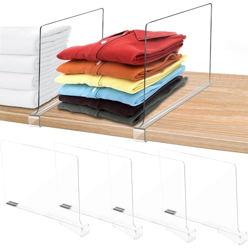 Multifunktionale transparente Kleiderschrank-Trennwände,4 Stück Transparente Acryl-Regalteiler, Multifunktionaler Regaltrenner, Verstellbarer Kleiderorganisator von ROTRES
