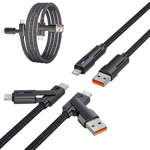 ROTRES 4-in-1 Multi Ladekabel, USB-Kabel, USB C auf Lightning/Typ C auf USB C/USB A auf Lightning/USB A auf USB C Schnellladekabel, für Android iPhone 15 14 Pad Laptop (100W, 2M) von ROTRES