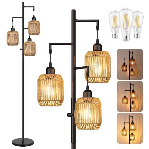 ROTTOGOON Dimmbare 3 flammige Rattan Standleuchte 172cm Boho Landhaus Stil industrielle BaumStandleuchte mit 3x6W LED für Wohnzimmer Schlafzimmer Büro Rustikale Stehlampe Schwarz ROTTOGOON Dimmbare 3 flammige Rattan Standleuchte 172cm Boho Landhaus Stil industrielle BaumStandleuchte mit 3x6W LED für Wohnzimmer Schlafzimmer Büro Rustikale Stehlampe Schwarz von ROTTOGOON