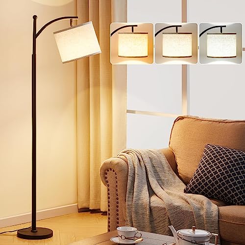ROTTOGOON Stehlampe für Wohnzimmer mit 3 Farbtemperaturen LED Glühbirne Stehlampen Hoch Industrielle Stehlampe Lesen für Schlafzimmer Büro (9W LED-Glühbirne Beige Lampenschirm enthalten) Schwarz von ROTTOGOON