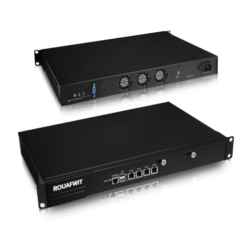 ROUAFWIT 1U Rackmount Firewall Micro Appliance, Celeron N100 Network Security Router PC Hardware, 4 x i226V 2.5Gbe LAN, 19 Inch, 3 Display, VGA, COM, Barebone, NO RAM NO Storage von ROUAFWIT