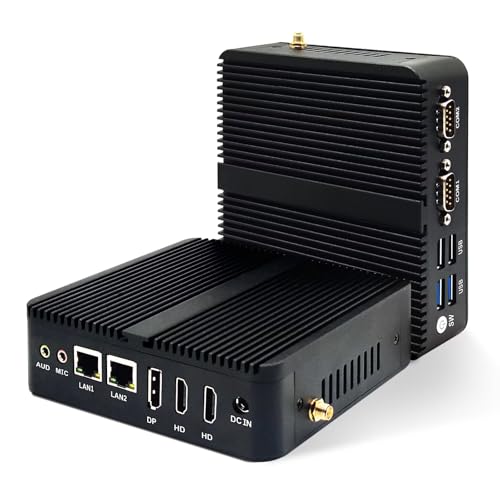 ROUAFWIT Industrial Mini PC Celeron J6413, Micro Computer Fanless Win 11 Pro, DDR4 8GB RAM 256GB SSD Office Desktop, Dual RJ45 Gigabit Ethernet, 2*RS232 COM, WiFi BT4.2, 4K 3 Display von ROUAFWIT