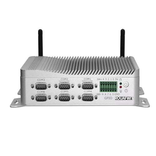 ROUAFWIT Industrie Mini PC Lüfterloser N100, DDR5 8G RAM 128G SSD, 6X COM Ports(2 RS485/RS422), 2X 2.5GbE LAN, 10x GPIO, HD+VGA Display, Wide Temperature (-20°C~60°C) for Factory IoT/Edge Computing von ROUAFWIT