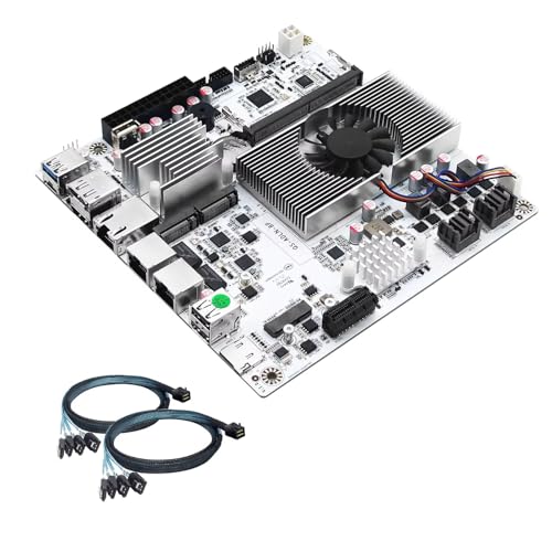ROUAFWIT M8 NAS Motherboard 8 Bay with 10GbE RJ45, N150 Mini ITX PC Mainboard, 2 x NVMe, Dual 2.5GbE LAN, M.2 WiFi, USB-C, DDR5 32G RAM 1TB SSD, PCIe x1, TF (2X SFF8643 Adapter) von ROUAFWIT