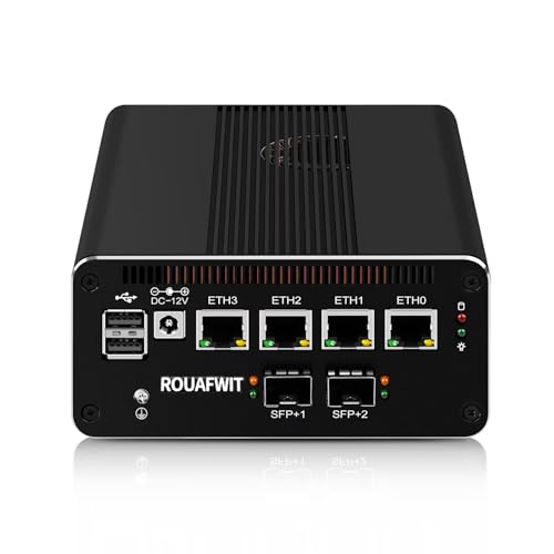 ROUAFWIT Micro Firewall Dual 10Gbe Core i3 N305 Mini PC Router Gerät, 2 x SFP+ 10Gbps, 4 x 2.5Gbe i226-V LAN Klein Computer, DDR5 32G RAM NVME 512G SSD, AES-NI, SIM Slot, TF, 3 Anzeige von ROUAFWIT