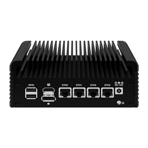 ROUAFWIT Micro Firewall Mini PC Core i3 N305 12TH Gen 8C/8T Fanless, DDR5 32GB RAM 512GB SSD Router Appliance Computer, Support Windows, OPNsense, 4 x 2.5Gbe i226-V, TF Slot, AES-NI von ROUAFWIT