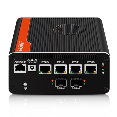 ROUAFWIT Mini PC 10Gbe Firewall 13th Gen U300E, DDR5 16GB RAM M.2 NVMe 256GB SSD, 2 x 10 Gigabit Ethernet SFP Micro Router Lüfter Gerät Computer, 4 x i226V 2.5GbE Support Windows OPNsense von ROUAFWIT