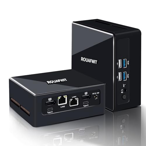 ROUAFWIT Mini PC 13th Gen U300, Dual LAN i226-V 2.5GbE Micro Desktop Computer, DDR5 16GB RAM 128GB NVME PCIe4.0 SSD, Windows 11 Pro Klein Büro PC, Support 8K, 4 Display, WiFi6 BT5.2 von ROUAFWIT