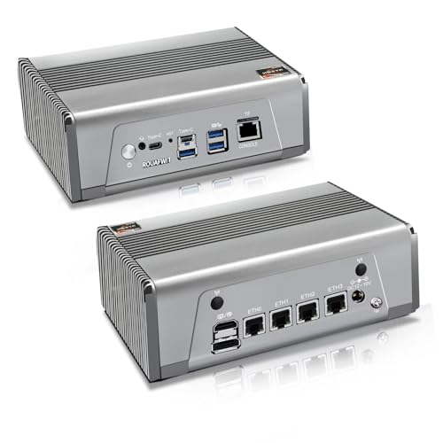 ROUAFWIT Mini PC Firewall AMD Ryzen R7 7840HS, 4 x Intel-i226V 2.5GbE Gigabit Micro Desktop Computer, USB4 40Gbps Type-C 10G, Dual Fan, WiFi, BT, TF, Gray, NO RAM NO SSD NO System von ROUAFWIT