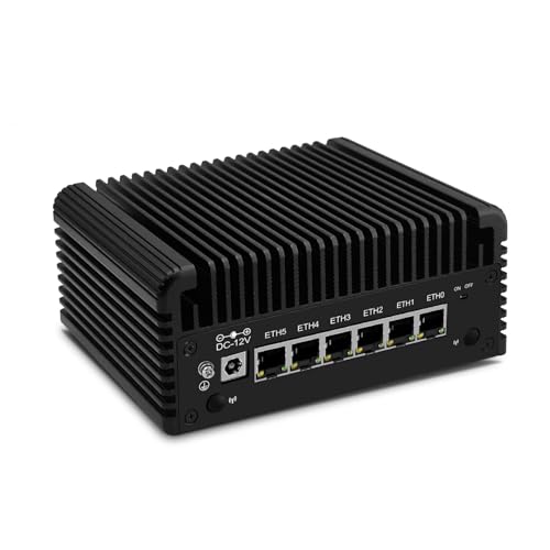 ROUAFWIT Mini PC Firewall Appliance Firewall N150 (Upgraded N100) lüfterlose Appliance, DDR5 32GB RAM 1TB SSD Micro Computer, 4 x 2.5Gbe i226-V, Dual 4K Display, TF Slot von ROUAFWIT