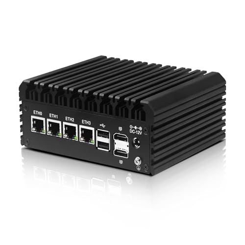 ROUAFWIT Mini PC Firewall N150 (Upgraded N100), DDR5 32GB RAM 2TB SSD, 4 x i226V 2.5GbE LAN OPNsense Hardware, Fanless Micro Computer, AES-NI, Type C Triple 4K Display von ROUAFWIT