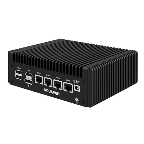 ROUAFWIT Mini PC Firewall N150 (Upgraded N100), Micro Computer OPNsense Appliance, DDR5 NO RAM NO SSD, 4 x 2.5GbE i226V LAN Fanless Hardware, TF Slot, Support 1v4 Nvme Adapter von ROUAFWIT