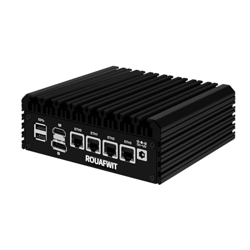 ROUAFWIT Mini PC Lüfterlos Core i3 N305 Micro Firewall Gerät, DDR5 16GB RAM 2TB SSD Router Klein Fanless Computer, 4 x 2.5Gbe i226-V LAN, TF Slot, Support Linux, OPNsense, AES-NI von ROUAFWIT