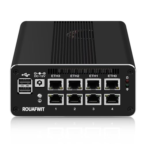 ROUAFWIT Mini PC Micro Firewall Core i3 N305, DDR5 32GB RAM 2TB SSD Router Appliance Computer, Support Win-dows, P-Fsense, OPNsense, Mi-krotik, 8 x 2.5Gbe i226-V LAN, TF/SIM Slot, Type-C, AES-NI von ROUAFWIT