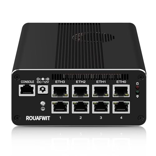 ROUAFWIT Mini PC Micro Firewall i7-1185G7, DDR4 16GB RAM 256GB SSD Router Appliance Computer, Support Win-dows, P-Fsense, OPNsense, Mi-krotik, 8 x 2.5Gbe i226-V LAN, Console COM, Type-C, AES-NI von ROUAFWIT