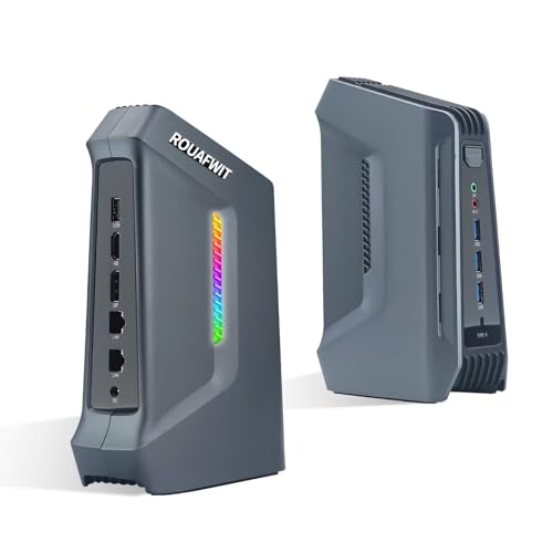 ROUAFWIT Mini PC Ultra 7-155H, 2 x i226-V 2.5Gbe Lüfterlos Micro Desktop Vertical Trapezoid, Win 11 Pro Small Office PC, Support 8K, 4 Display, DDR5 32GB RAM 1TB NVME PCIe4.0 SSD, USBC, WiFi6 BT5.2 von ROUAFWIT