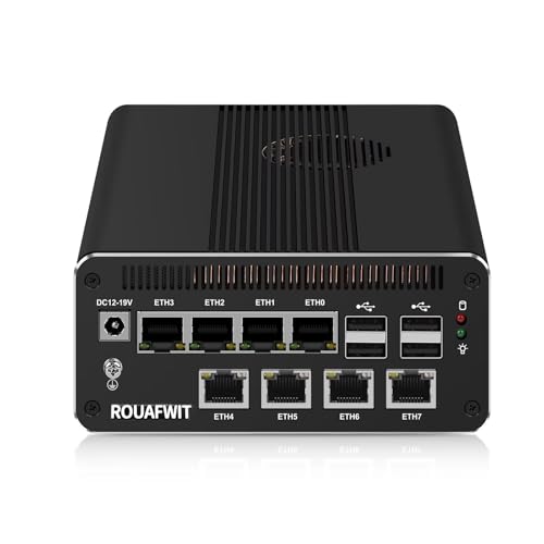 ROUAFWIT Firewall Mini PC, Core Ultra 5 125H (14C/18T up to 4.5GHz), 8 x 2.5GbE LAN, Triple USBC 8K Display, DDR5 64GB RAM 2TB SSD, WiFi 7, AI Support, PCIe 4.0/SATA 3.0 Expandable von ROUAFWIT