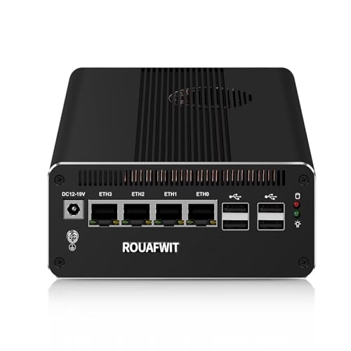 ROUAFWIT Firewall Mini PC, Core Ultra 7 155H (16C/22T up to 4.9GHz), 4 x 2.5GbE LAN, Triple USBC 8K Display, DDR5 64GB RAM 2TB SSD, WiFi 7, AI Support, PCIe 4.0/SATA 3.0 Expandable von ROUAFWIT