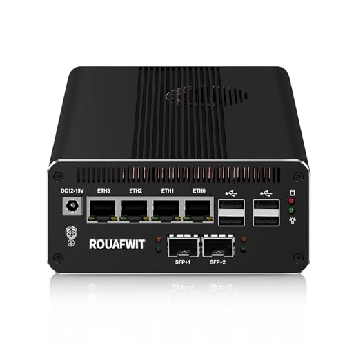 ROUAFWIT Firewall Mini PC, Ultra 7 155H (16C/22T up to 4.8GHz), 4 x 2.5GbE LAN, 2 x SFP+10GbE LAN, Triple USBC 8K Display, DDR5 64GB RAM 2TB SSD, WiFi 7, AI-Ready, PCIe 4.0/SATA 3.0 Expandable von ROUAFWIT