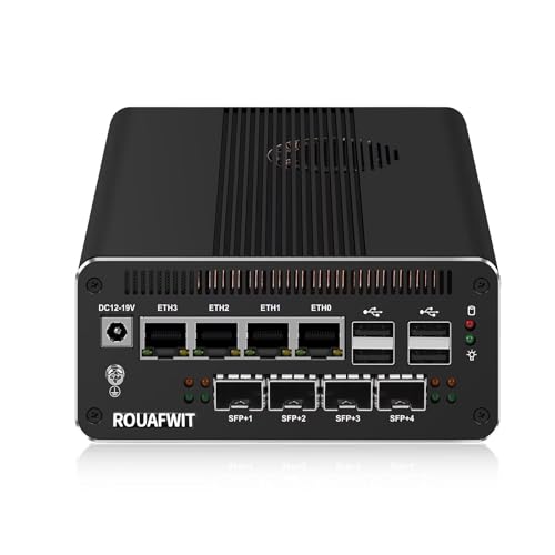 ROUAFWIT Firewall Mini PC, Ultra 7 155H (16C/22T up to 4.8GHz), 4 x 2.5GbE LAN, 4 x X710GbESFP+ LAN, Triple USBC 8K Display, DDR5 8GB RAM 256GB SSD, WiFi 7, AI-Ready, PCIe 4.0/SATA 3.0 Expandable von ROUAFWIT