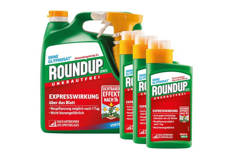 ROUNDUP Unkrautbekämpfungsmittel Express 3 Liter Sprühsystem + 3x Konzentrat 400 ml, 4200 ml von ROUNDUP