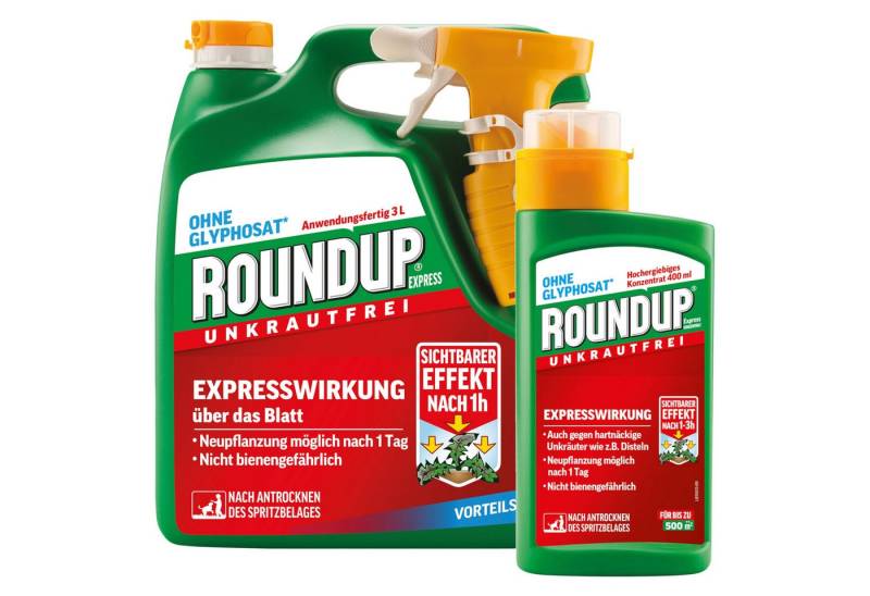 ROUNDUP Unkrautbekämpfungsmittel Express 3 Liter Sprühsystem + Konzentrat 400 ml, 3400 ml von ROUNDUP