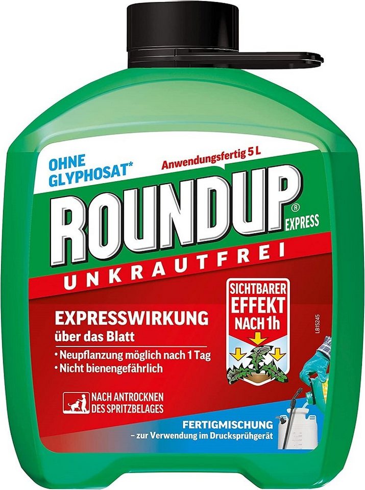 ROUNDUP Unkrautbekämpfungsmittel Roundup Express Unkrautfrei Anwendungsfertig Fertigmischung 5 L Kanist, zum Spritzen und Gießen von ROUNDUP