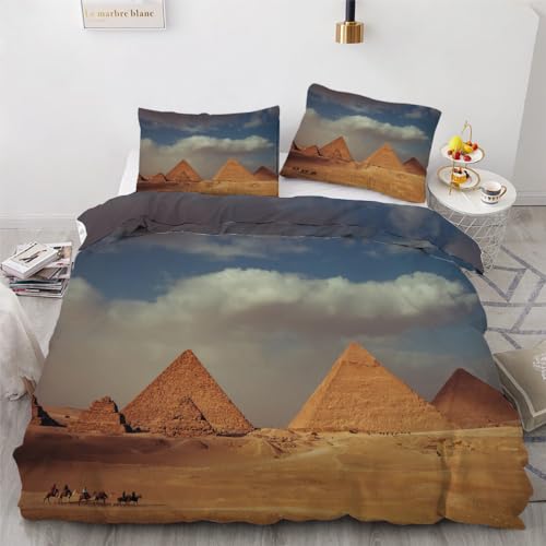 ROUSKI Bettwäsche Ägypten 135x200 cm 2teilig 100% Mikrofaser Kinderbettwäsche Natur Landschaft Wendebettwäsche mit Reißverschluss 3D Motiv Zimmer Dekor Bettwäsche-Sets mit Kissenbezüge 80x80 von ROUSKI