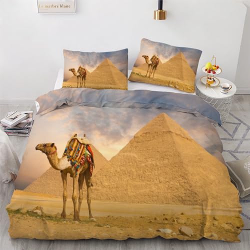 ROUSKI Bettwäsche Ägypten 135x200 cm 4teilig 100% Mikrofaser Kinderbettwäsche Natur Landschaft Wendebettwäsche mit Reißverschluss 3D Motiv Zimmer Dekor Bettwäsche-Sets mit 2 Kissenbezüge 80x80 von ROUSKI