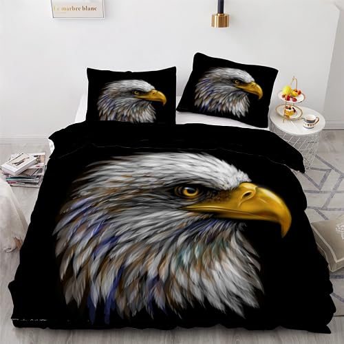 ROUSKI Bettwäsche Adler 135x200 cm 2teilig 100% Leicht Mikrofaser Kinderbettwäsche Tier Adler Bettbezug mit Reißverschluss 3D Motiv Zimmer Dekor Bettwäsche-Sets mit Kissenbezüge 80x80 von ROUSKI