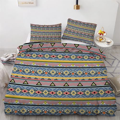 ROUSKI Bettwäsche Boho Chic 200x200 cm 3teilig 100% Leicht Mikrofaser Bettbezug Geometrie Bettbezüge mit Reißverschluss 3D Motiv Zimmer Dekor Bettwäsche-Sets mit 2 Kissenbezüge 80x80 von ROUSKI