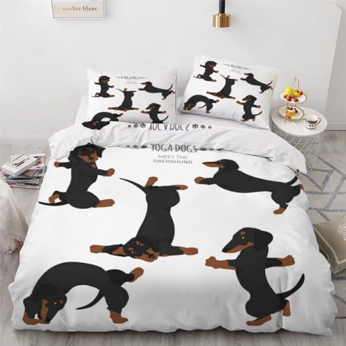 ROUSKI Bettwäsche Dackel 135x200 cm 4teilig 100% Mikrofaser Kinderbettwäsche Cartoon Dackel Wendebettwäsche mit Reißverschluss 3D Motiv Zimmer Dekor Bettwäsche-Sets mit 2 Kissenbezüge 80x80 ROUSKI Bettwäsche Dackel 135x200 cm 4teilig 100% Mikrofaser Kinderbettwäsche Cartoon Dackel Wendebettwäsche mit Reißverschluss 3D Motiv Zimmer Dekor Bettwäsche-Sets mit 2 Kissenbezüge 80x80 von ROUSKI