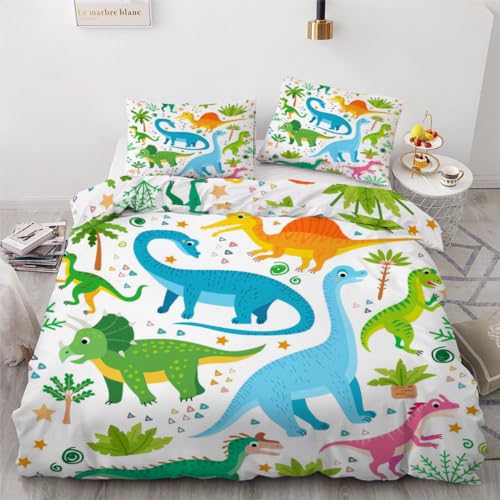 ROUSKI Bettwäsche Dinosaurier 135x200 cm 4teilig 100% Mikrofaser Kinderbettwäsche Süßer Dino Wendebettwäsche mit Reißverschluss 3D Motiv Zimmer Dekor Bettwäsche-Sets mit 2 Kissenbezüge 80x80 von ROUSKI