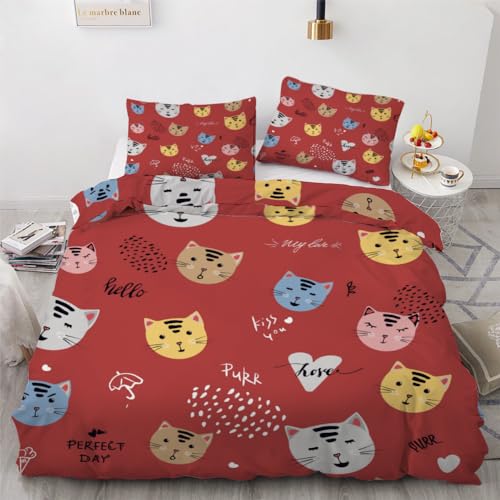 ROUSKI Bettwäsche Katze 135x200 cm 2teilig 100% Mikrofaser Kinderbettwäsche Süße Tiere Wendebettwäsche mit Reißverschluss 3D Motiv Zimmer Dekor Bettwäsche-Sets mit Kissenbezüge 80x80 von ROUSKI