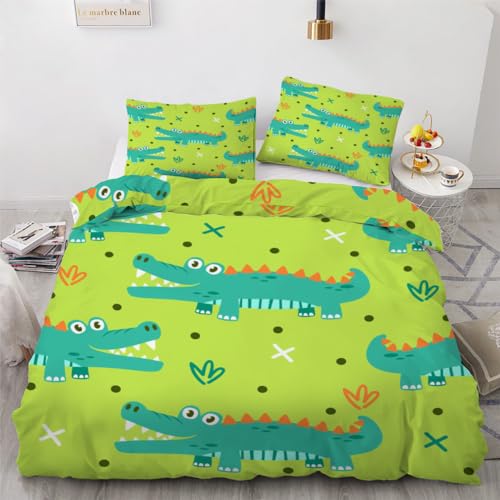 ROUSKI Bettwäsche Krokodil 135x200 cm 2teilig 100% Mikrofaser Kinderbettwäsche Süße Tiere Wendebettwäsche mit Reißverschluss 3D Motiv Zimmer Dekor Bettwäsche-Sets mit Kissenbezüge 80x80 von ROUSKI